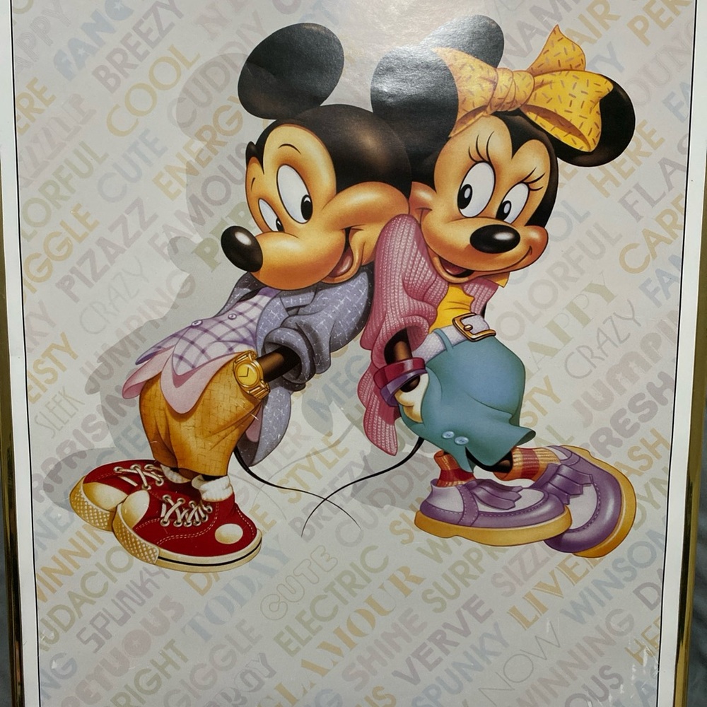 Vintage Disney Mickey and Minnie Mouse Framed Poster 1980’s